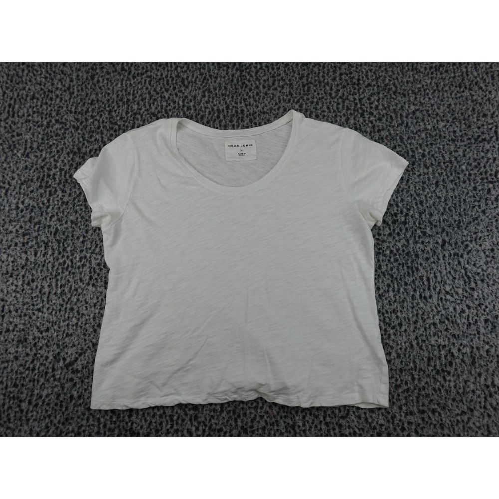 Dear John T-Shirt Womens L White Short Sleeve Scoop Neck Slub DKN2129D9WHT